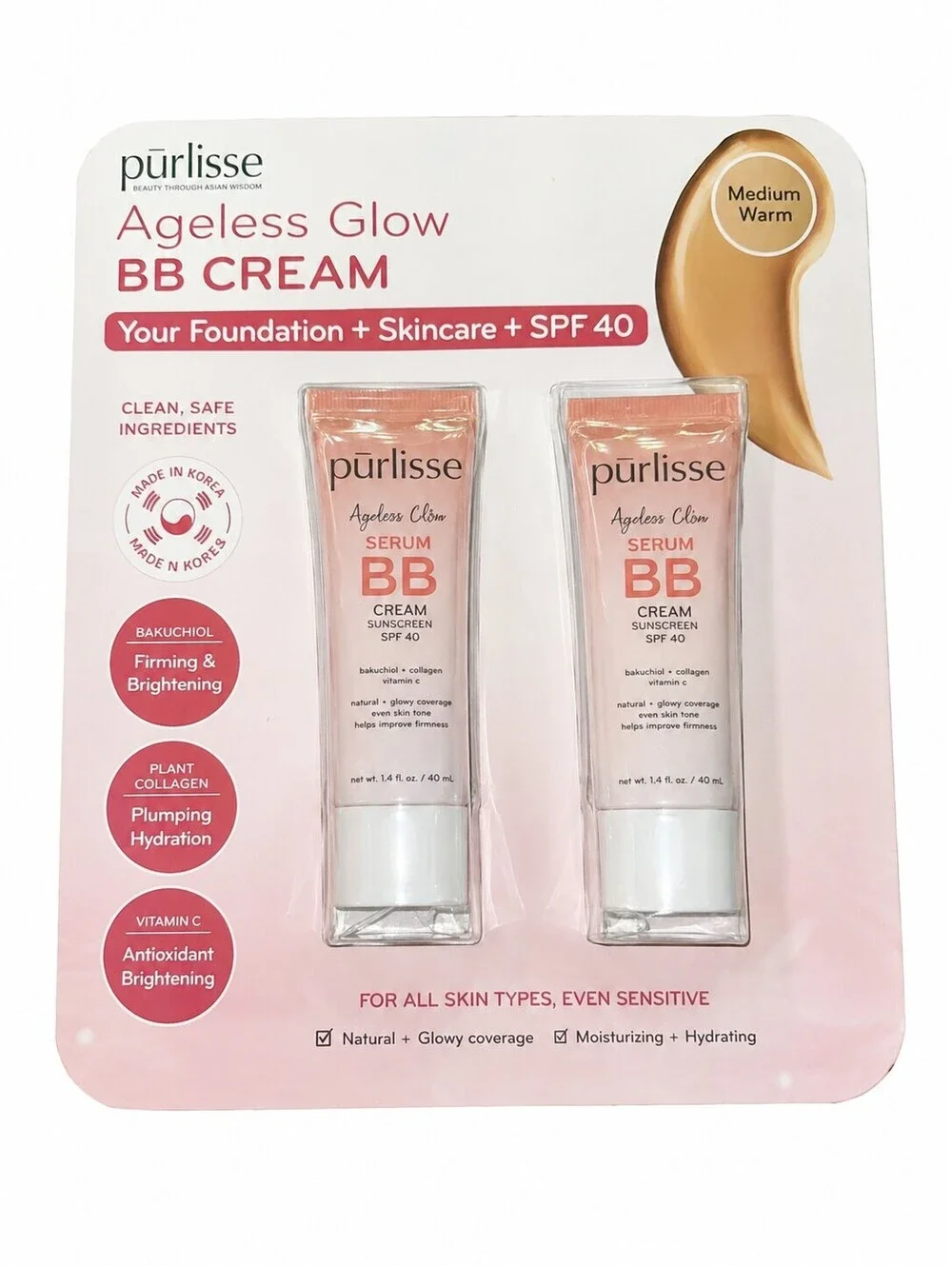 2pcs x1.4 oz Purlisse Ageless  BB Cream SPF 40 – Light Mediu